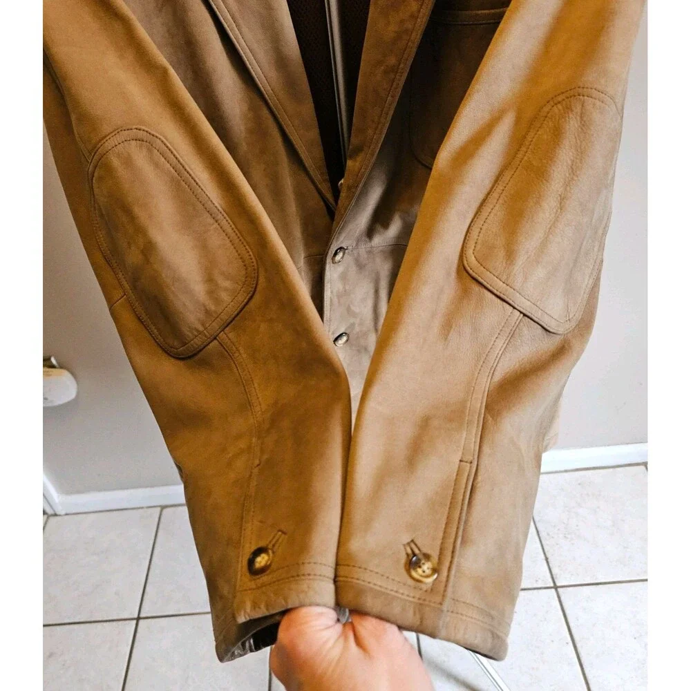 Orvis Leather Field Jacket Mens 46 Brown Blazer Hunting Coat Bandara Zambezi - Picture 3 of 10